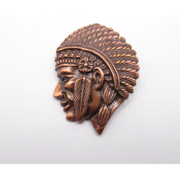 Vintage Copper Native American Chief Profile Pin Brooch - Picture 11 of 11